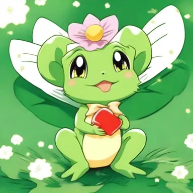 The character Keroberos from the anime 'Cardcaptor Sakura' is a green frog with magical powers.