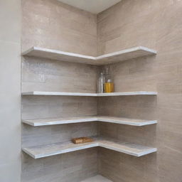 Amazing, intricately designed corner shower shelves made of glossy tile