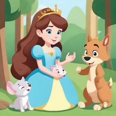 In the cartoon, the caring princess tends to the injured forest animals, mending their wounds and giving them love.