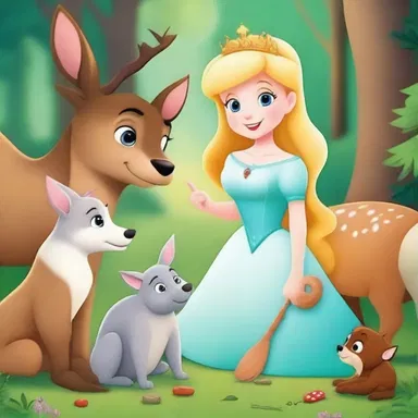 In the cartoon, the caring princess tends to the injured forest animals, mending their wounds and giving them love.
