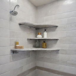 Amazing, intricately designed corner shower shelves made of glossy tile