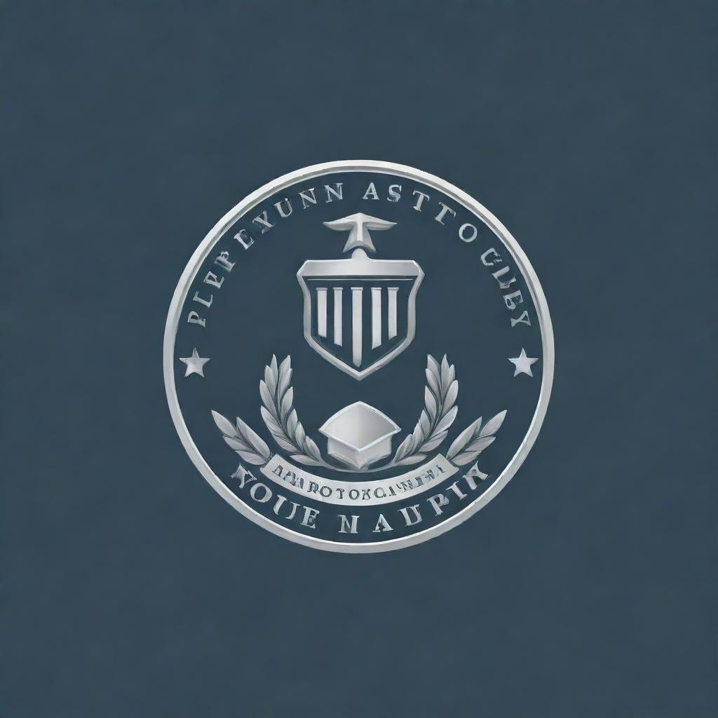 A professional, sleek logo for an 'Officer's Academy' with the slogan 'A journey toward a new world'. Emphasize traditional and modern educational themes.