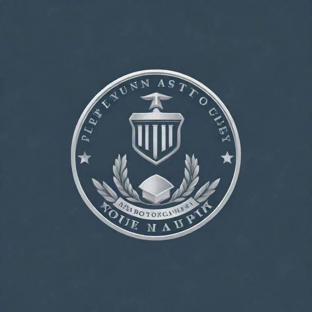 A professional, sleek logo for an 'Officer's Academy' with the slogan 'A journey toward a new world'. Emphasize traditional and modern educational themes.