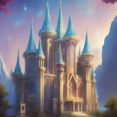 The fantasy novel described an enchanted palace adorned with shimmering crystals and towering spires.