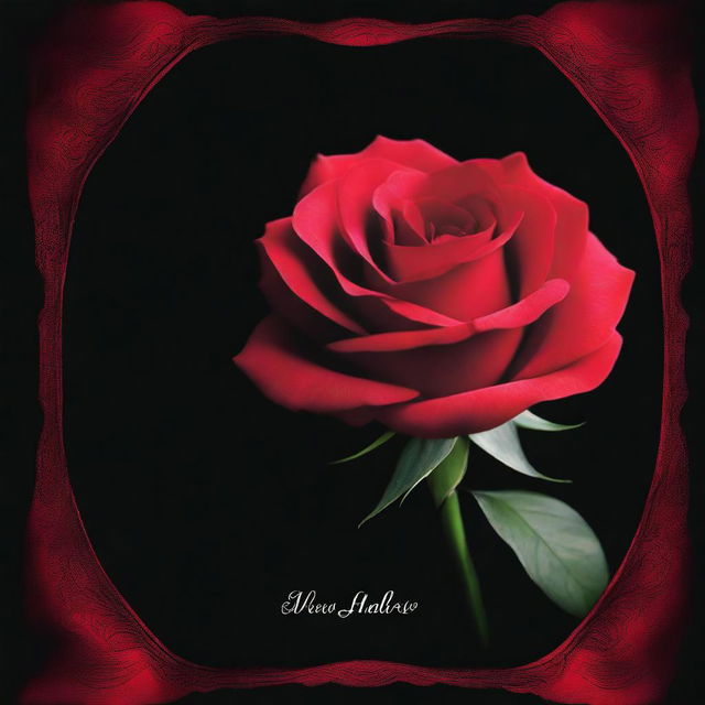 A high-quality digital art movie poster featuring a vivid red rose in full bloom against a dramatic black background