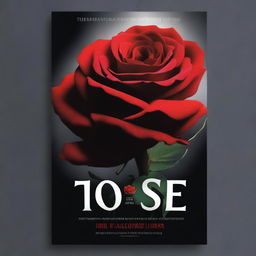 A high-quality digital art movie poster featuring a vivid red rose in full bloom against a dramatic black background