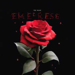 A striking digital art movie poster featuring a vibrant red rose, glistening with droplets of water, set against a stark black background