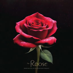 A striking digital art movie poster featuring a vibrant red rose, glistening with droplets of water, set against a stark black background