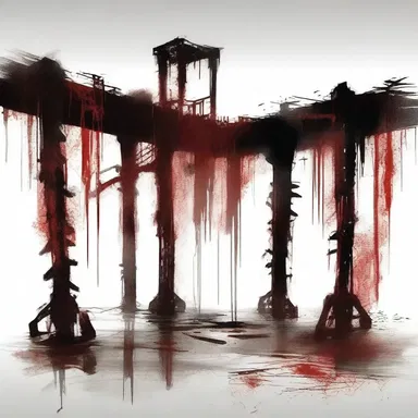 As the character walked through the dimly lit basement, they stumbled upon a row of bloodied trestles supporting a mysterious object.