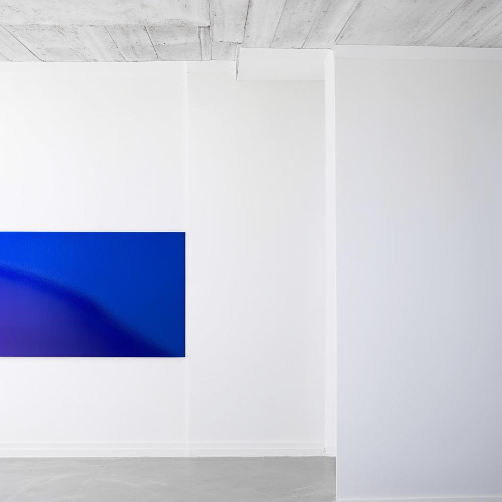 A pristine white wall with a striking blue highlight on one side, minimalist.