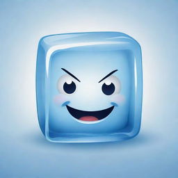 A cute and appealing ice cube mascot logo. It should be animated and have a friendly but fierce look, great for representing a team or brand