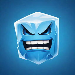 A vibrant mascot logo for an esports team, featuring a fierce, expressive ice cube character, in icy blue and white with a competitive edge