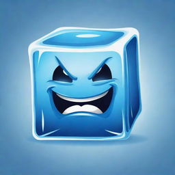 A vibrant mascot logo for an esports team, featuring a fierce, expressive ice cube character, in icy blue and white with a competitive edge