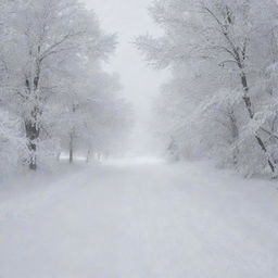 A serene scene of a heavy, serene snowfall gently blanketing the landscape in a veil of pure white.