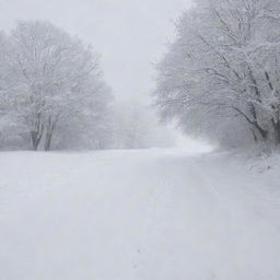 A serene scene of a heavy, serene snowfall gently blanketing the landscape in a veil of pure white.