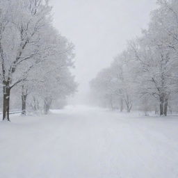 A serene scene of a heavy, serene snowfall gently blanketing the landscape in a veil of pure white.