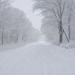 A serene scene of a heavy, serene snowfall gently blanketing the landscape in a veil of pure white.