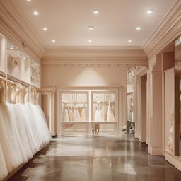 Wedding dress store office, 3.77m width, 3.5m length, includes customer reception, waiting area, fabric cartel display, wall adorned with classic central-lighting lanterns.