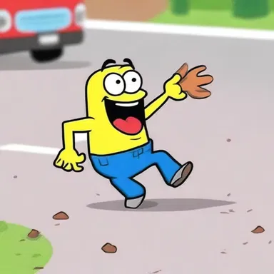 The cartoon character accidentally tripped on a spawl and fell face-first onto the ground, resulting in a hilarious moment.