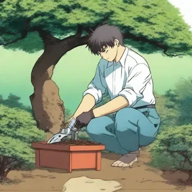 In the anime series, the main character uses pruning shears to trim the bonsai trees in his garden.