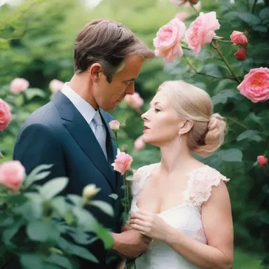 The couple spent a romantic afternoon in the garden, using pruning shears to shape their rose bushes together.