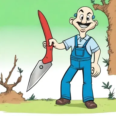 In the cartoon show, the mischievous character always carries a pair of pruning shears as a signature tool.