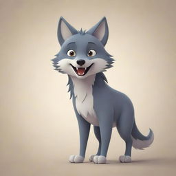 An endearing and stylized cartoon depiction of a wolf, standing boldly with expressive features