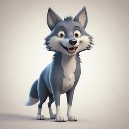 An endearing and stylized cartoon depiction of a wolf, standing boldly with expressive features