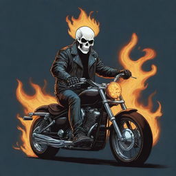 A stylized vector illustration of Ghost Rider in comics style. He is in his trademark flaming skull and leather jacket on his spectral motorcycle.