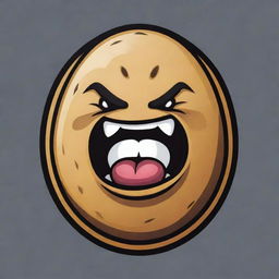 An Esports logo featuring a potato mascot in a jacket illustrating an angry expression for a competitive vibe. The potato should be anthropomorphized, with exaggerated facial features showcasing anger.