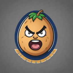 An Esports logo featuring a potato mascot in a jacket illustrating an angry expression for a competitive vibe. The potato should be anthropomorphized, with exaggerated facial features showcasing anger.