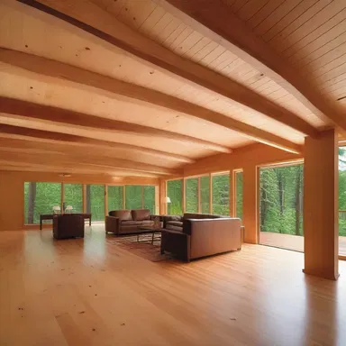 The architect used balsam fir wood for the flooring in the modern house design.