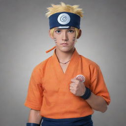 Naruto Uzumaki dressed in traditional Assamese attire, with the iconic Konoha headband and holding a Rasengan