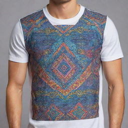 A stylish and unique t-shirt design with vibrant colors and creative patterns