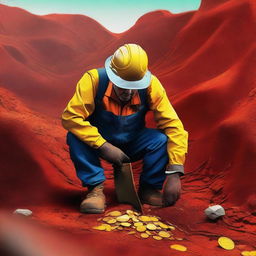 A high-resolution digital art piece showcasing a vibrant scene of a miner in Australia