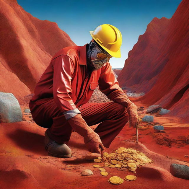 A high-resolution digital art piece showcasing a vibrant scene of a miner in Australia