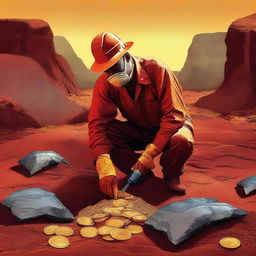 A high-resolution digital art piece showcasing a vibrant scene of a miner in Australia