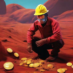 A high-resolution digital art piece showcasing a vibrant scene of a miner in Australia