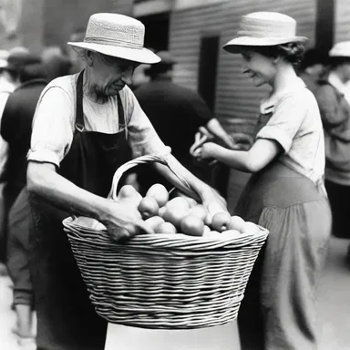 During the Great Depression, people would sell basketfuls of produce in order to make ends meet.
