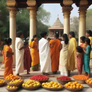 The followers of the deity offered a basketful of fruits and flowers at the temple as a sign of devotion.