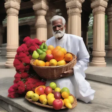 The followers of the deity offered a basketful of fruits and flowers at the temple as a sign of devotion.