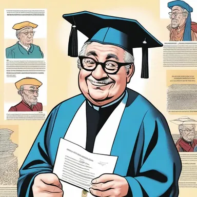 In the comic strip, the main character's dream becomes a reality when he is awarded an honorary degree, honoris causa, for his artistic contributions in the field of comics.