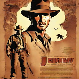 This image is a high-quality digital art poster, designed in the style of the classic Indiana Jones movie posters