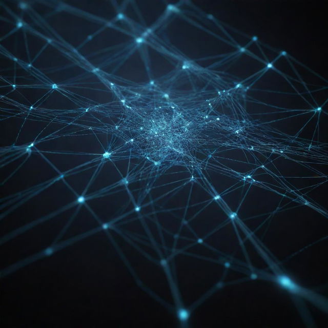 A physical representation of the internet network, with glowing nodes, webs of connecting lines, and data packets moving at high speeds