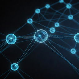 A physical representation of the internet network, with glowing nodes, webs of connecting lines, and data packets moving at high speeds