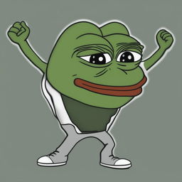 This digital art image features the internet meme character, Pepe the Frog, in a dynamic pose