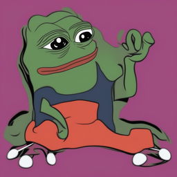 This digital art image features the internet meme character, Pepe the Frog, in a dynamic pose