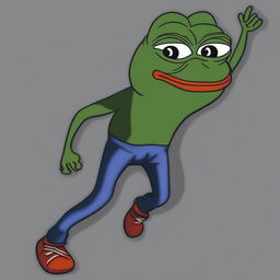 This digital art image features the internet meme character, Pepe the Frog, in a dynamic pose