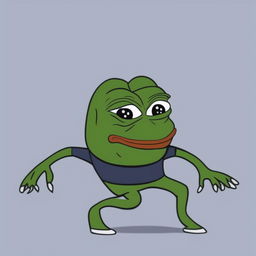 This digital art image features the internet meme character, Pepe the Frog, in a dynamic pose