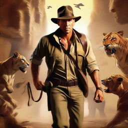 A high-quality digital art image showcasing an adventurous scene, featuring a character named Quinn Carter, styled after Indiana Jones